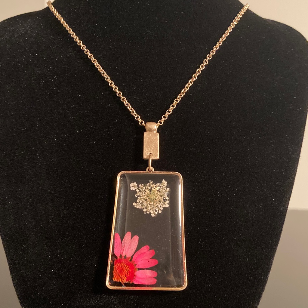 J. Jill Gold Necklace With Pink Floral Pendant
